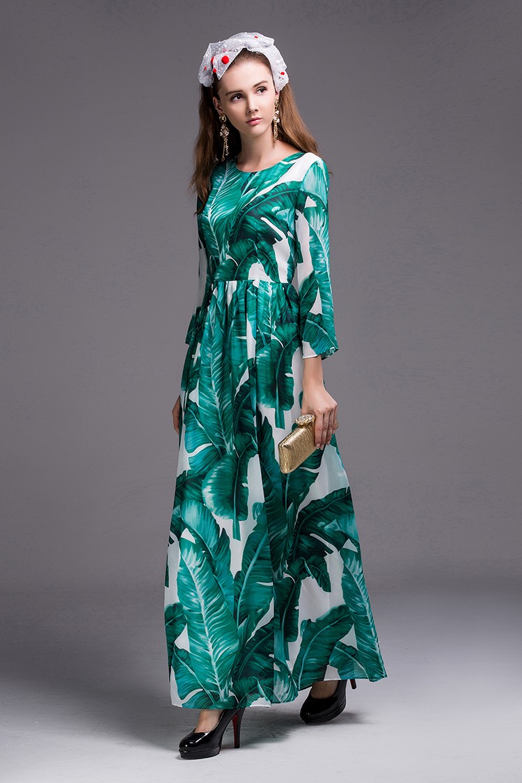 High-Quality-Dresses-Fashion-Summer-Autumn-New-Designer-Long-Sleeve-Banana-Leafs-Print--Floor-Length-32683189481