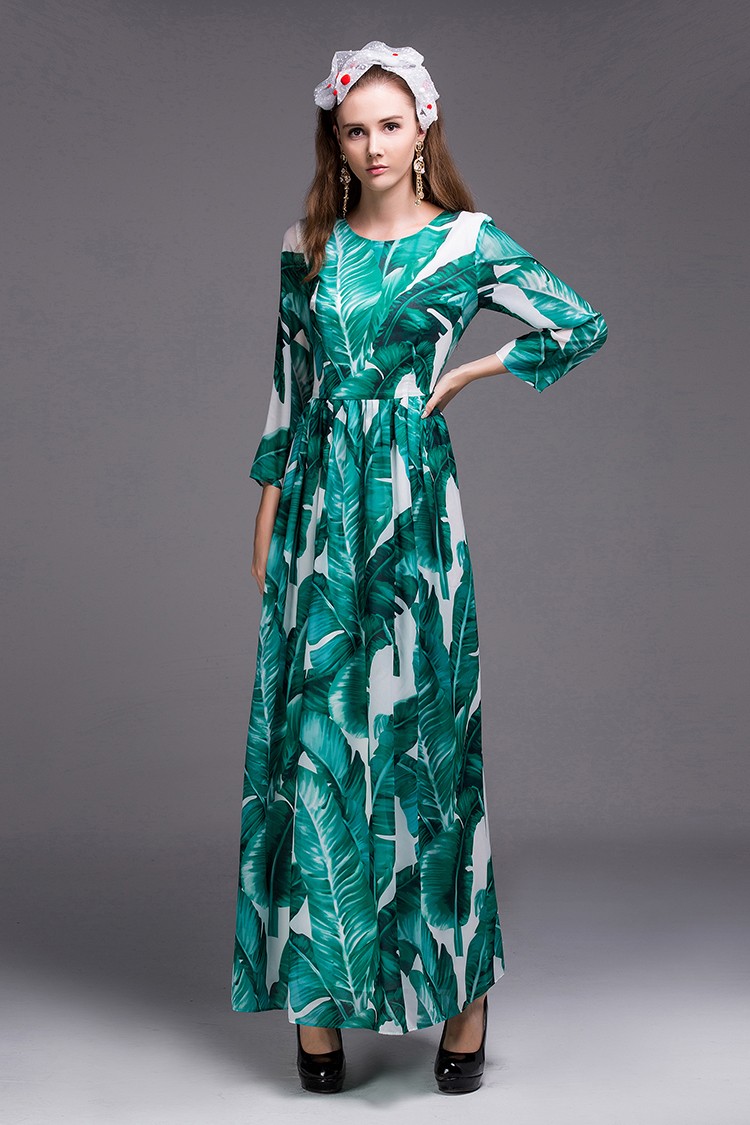 High-Quality-Dresses-Fashion-Summer-Autumn-New-Designer-Long-Sleeve-Banana-Leafs-Print--Floor-Length-32683189481