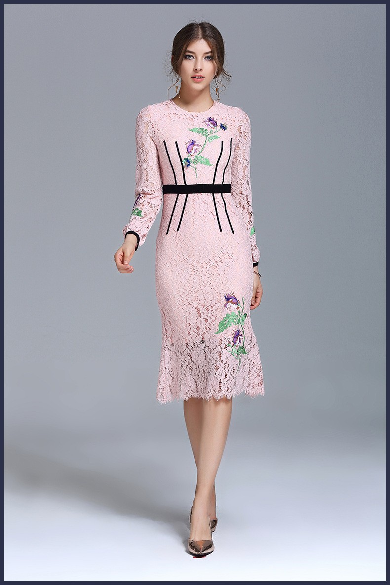 High-Quality-Pretty-Women-Lace-Mermaid-Dress-O_neck-Full-Sleeve-Pink-Embroidery-Sequins-Slim-Knee-Le-32786757085