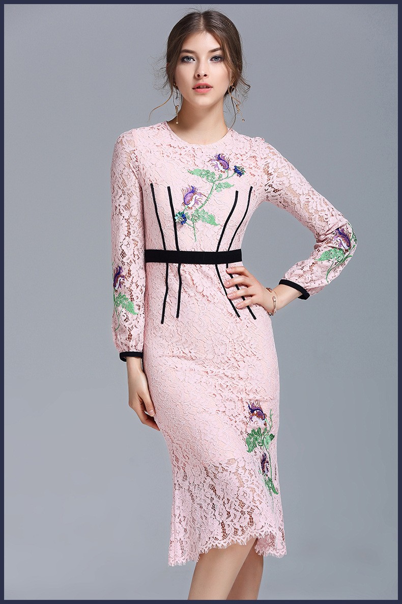 High-Quality-Pretty-Women-Lace-Mermaid-Dress-O_neck-Full-Sleeve-Pink-Embroidery-Sequins-Slim-Knee-Le-32786757085