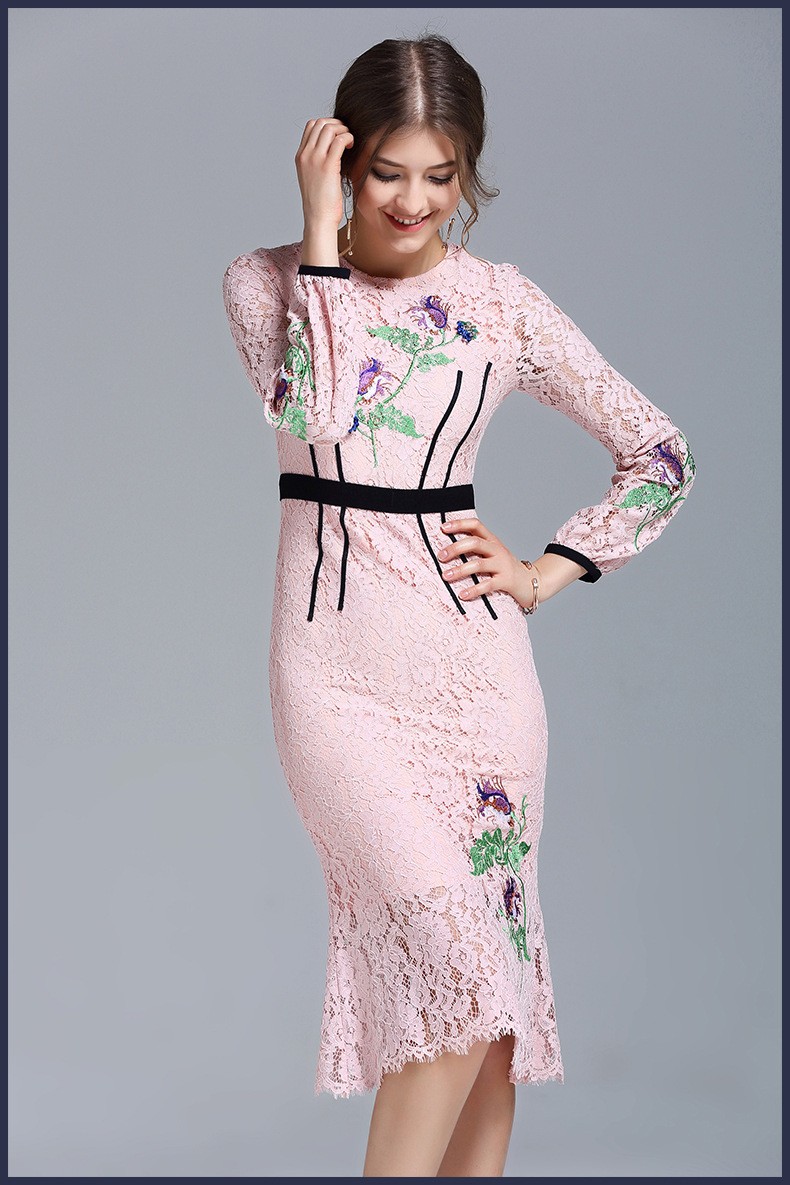 High-Quality-Pretty-Women-Lace-Mermaid-Dress-O_neck-Full-Sleeve-Pink-Embroidery-Sequins-Slim-Knee-Le-32786757085