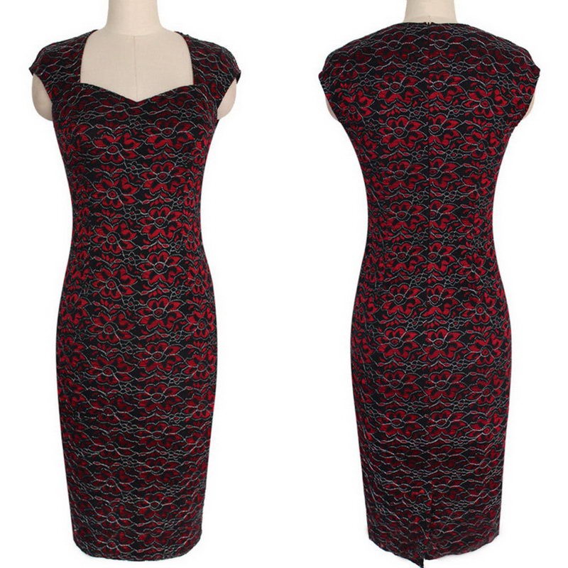 High-Quality-Womens-Elegant-Summer-Gold-Line-Lace-Dress-Cap-Sleeve-Slim-Casual-Party-Dresses-Fitted--32740872854