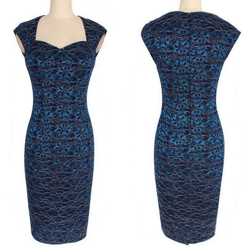 High-Quality-Womens-Elegant-Summer-Gold-Line-Lace-Dress-Cap-Sleeve-Slim-Casual-Party-Dresses-Fitted--32740872854