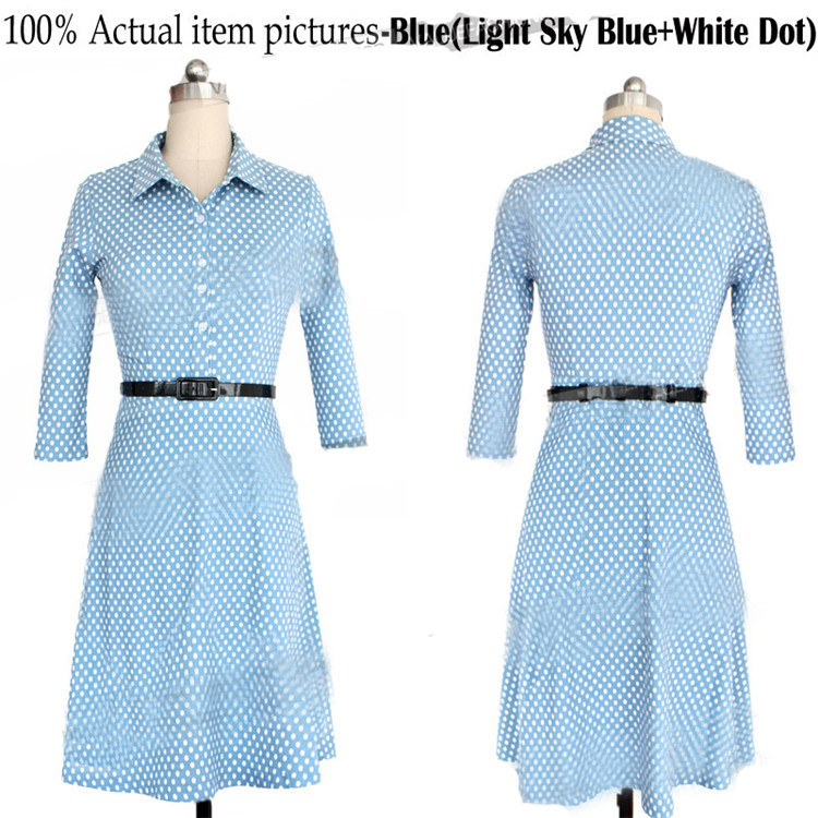 Hot-2017-summer-dress-Knee-Length-three-quarte-Dot-dress-put-on-a-large-high-grade-Sky-blue-and-whit-32651199880