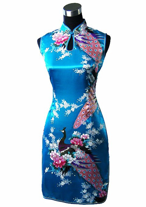 Hot-Sale-Black-Chinese-Womens-Silk-Rayou-Mini-Halter-Cheongsam-Qipao-Dress-Peafowl-Size-S-M-L-XL-XXL-1897594649