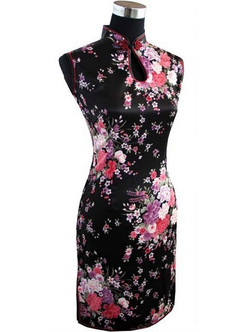 Hot-Sale-Black-Chinese-Womens-Silk-Rayou-Mini-Halter-Cheongsam-Qipao-Dress-Peafowl-Size-S-M-L-XL-XXL-1897594649