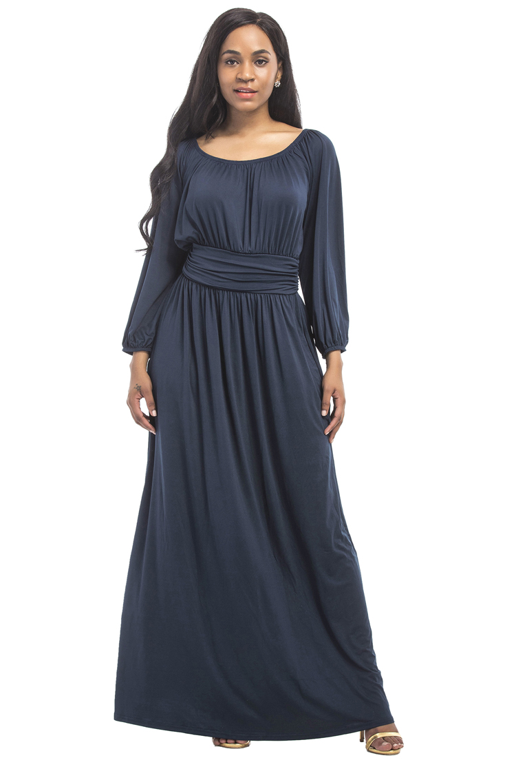 Jessie-Vinson-Fashion-Women-O-neck-Long-Puff-Sleeve-Maxi-Dress-Solid-Loose-Engagement-Wedding-Party--32764795458