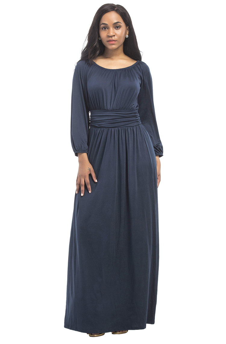 Jessie-Vinson-Fashion-Women-O-neck-Long-Puff-Sleeve-Maxi-Dress-Solid-Loose-Engagement-Wedding-Party--32764795458