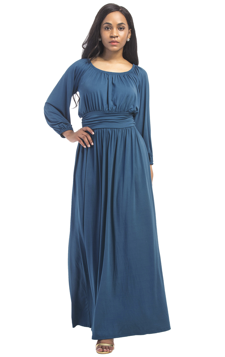 Jessie-Vinson-Fashion-Women-O-neck-Long-Puff-Sleeve-Maxi-Dress-Solid-Loose-Engagement-Wedding-Party--32764795458