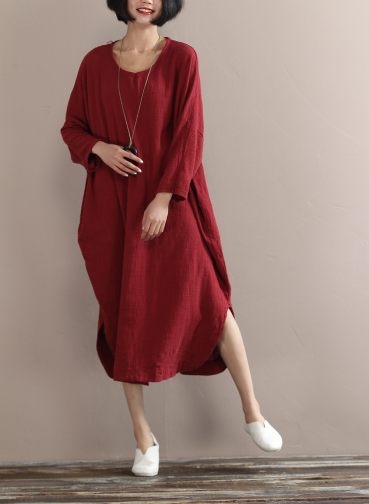 Johnature-2017-New-Women-Cotton-Linen-Dress-Spring-Loose-Batwing-Sleeve-Plus-Size--Irregular-Design--32662199135