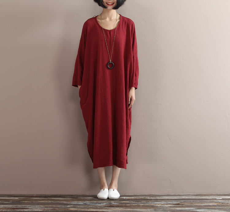 Johnature-2017-New-Women-Cotton-Linen-Dress-Spring-Loose-Batwing-Sleeve-Plus-Size--Irregular-Design--32662199135