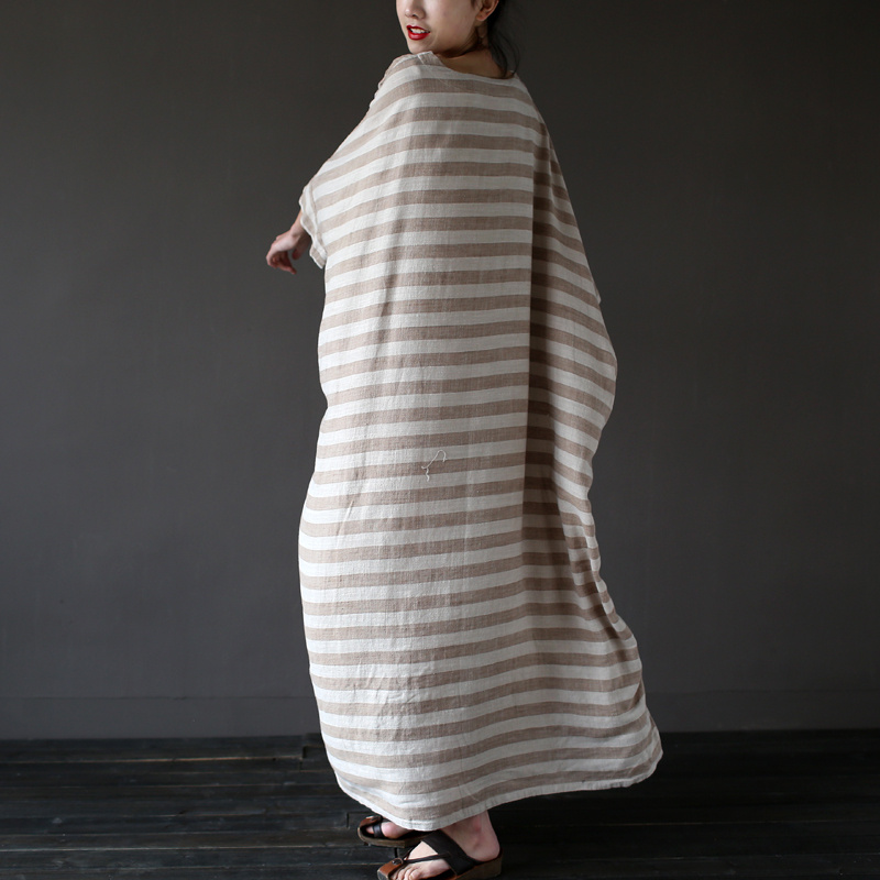 Johnature-2018-New-Autumn-Vintage-Batwing-Sleeve-Striped-Half-Sleeve-Loose-Cotton-Linen-Robe-Washed--32782799006