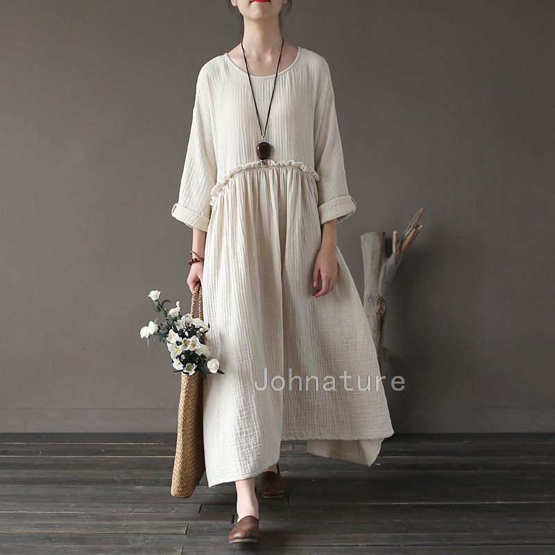 Johnature-Women-Vintage-Dress-Patckwork-2018-Autumn-New-Casual-O-Neck-Fold-Loose-Double-Cotton-Long--32780168653