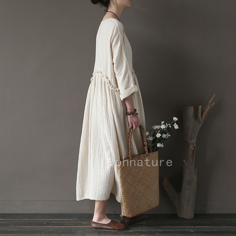 Johnature-Women-Vintage-Dress-Patckwork-2018-Autumn-New-Casual-O-Neck-Fold-Loose-Double-Cotton-Long--32780168653