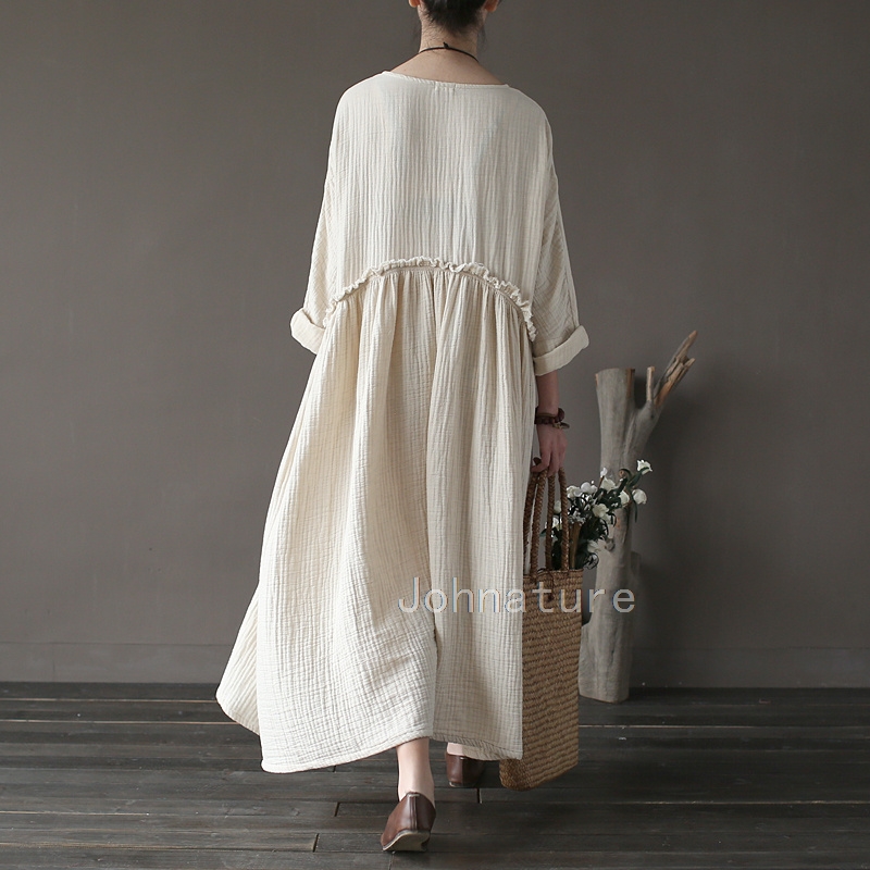 Johnature-Women-Vintage-Dress-Patckwork-2018-Autumn-New-Casual-O-Neck-Fold-Loose-Double-Cotton-Long--32780168653