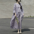 Johnature-Women-White-Dress-Robes-2018-New-Original-New-Autumn-Loose-O-Neck-Cotton-Maxi-Dress-Solid--32620650574