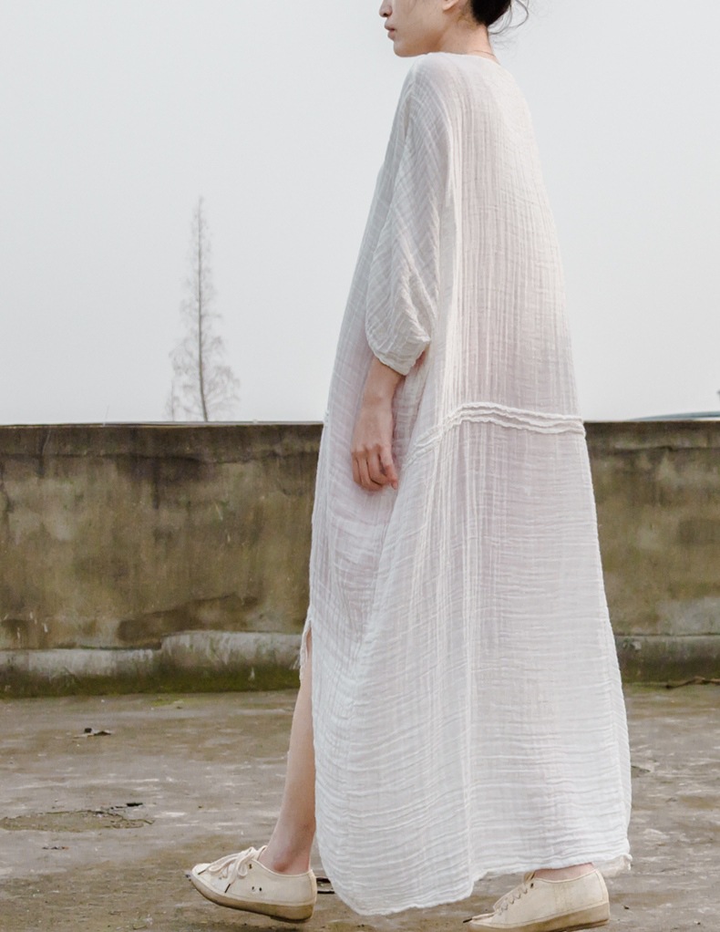 Johnature-Women-White-Dress-Robes-2018-New-Original-New-Autumn-Loose-O-Neck-Cotton-Maxi-Dress-Solid--32620650574