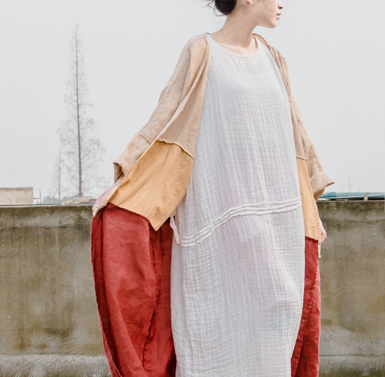 Johnature-Women-White-Dress-Robes-2018-New-Original-New-Autumn-Loose-O-Neck-Cotton-Maxi-Dress-Solid--32620650574