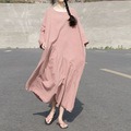 Johnature-Women-White-Dress-Robes-2018-New-Original-New-Autumn-Loose-O-Neck-Cotton-Maxi-Dress-Solid--32620650574