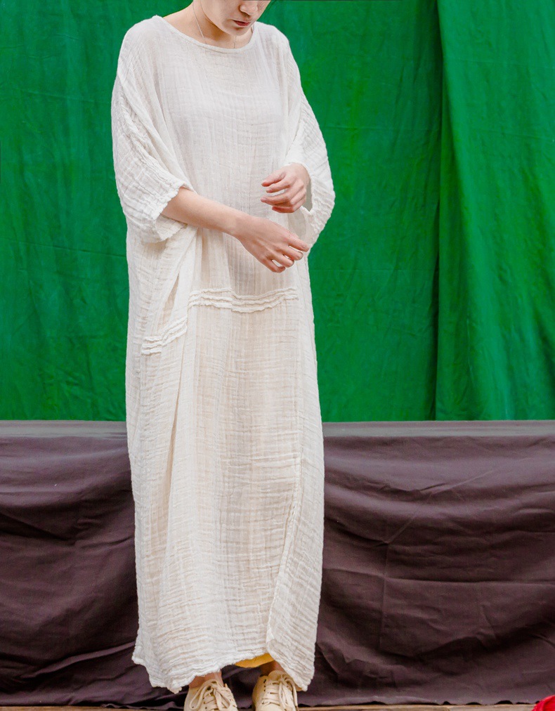Johnature-Women-White-Dress-Robes-2018-New-Original-New-Autumn-Loose-O-Neck-Cotton-Maxi-Dress-Solid--32620650574