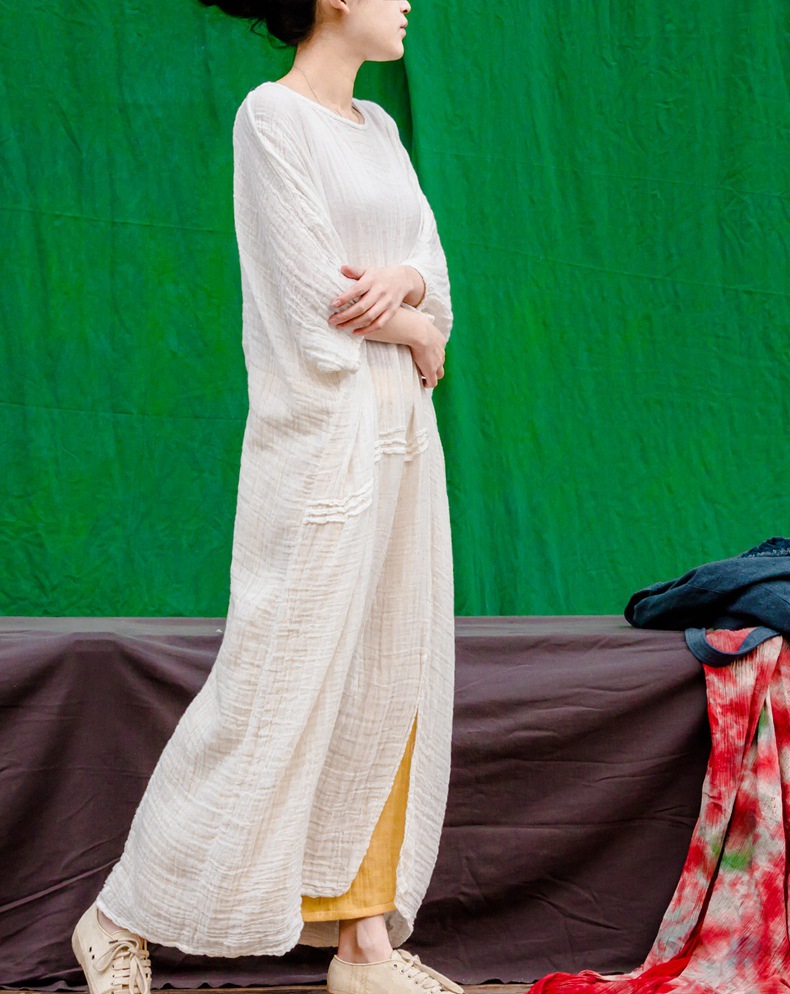 Johnature-Women-White-Dress-Robes-2018-New-Original-New-Autumn-Loose-O-Neck-Cotton-Maxi-Dress-Solid--32620650574