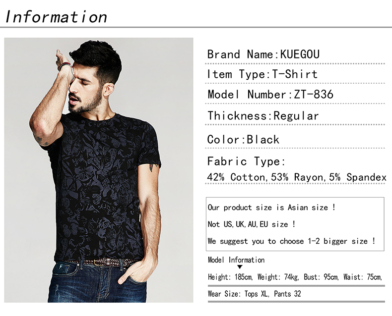 KUEGOU-2017-Summer-Mens-Casual-T-Shirts-Black-Flower-Print-Brand-Clothing-For-Man39s-Short-Sleeve-Sl-32692692457