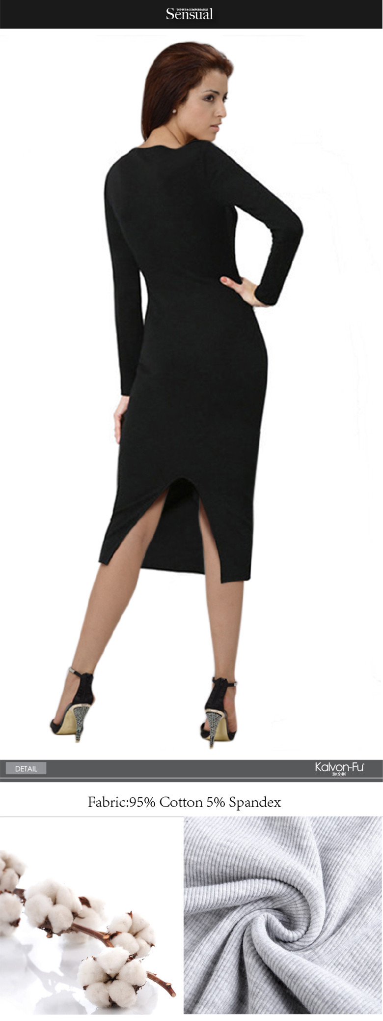 KVF-Design-Women-Long-Sleeve-Skinny-Dresses-Lady39s-Formal-Elegant-Modal-Dress-Plain-High-Street-Fas-32657383297