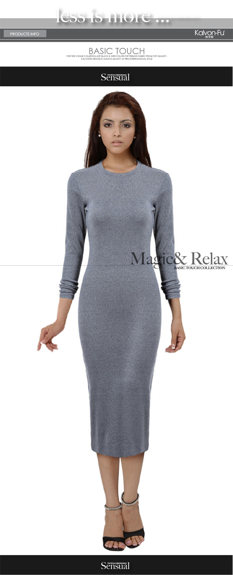 KVF-Design-Women-Long-Sleeve-Skinny-Dresses-Lady39s-Formal-Elegant-Modal-Dress-Plain-High-Street-Fas-32657383297