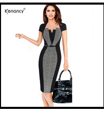 Kenancy-Clearance-Sale-2-Colors-Lace-Delicate-Patchwork-Pencil-Dress-Women-Short-Sleeve-O-Neck-Knee--32752750311