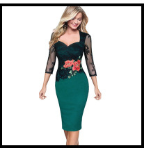 Kenancy-Clearance-Sale-2-Colors-Lace-Delicate-Patchwork-Pencil-Dress-Women-Short-Sleeve-O-Neck-Knee--32752750311