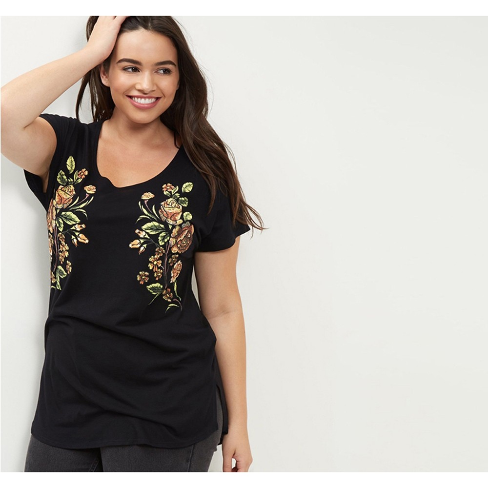 Kissmilk-Plus-Size-New-Fashion-Women-Clothing-Casual-Short-Sleeve-O-Neck-Tops-Floral-Embroidery-Big--32758550804