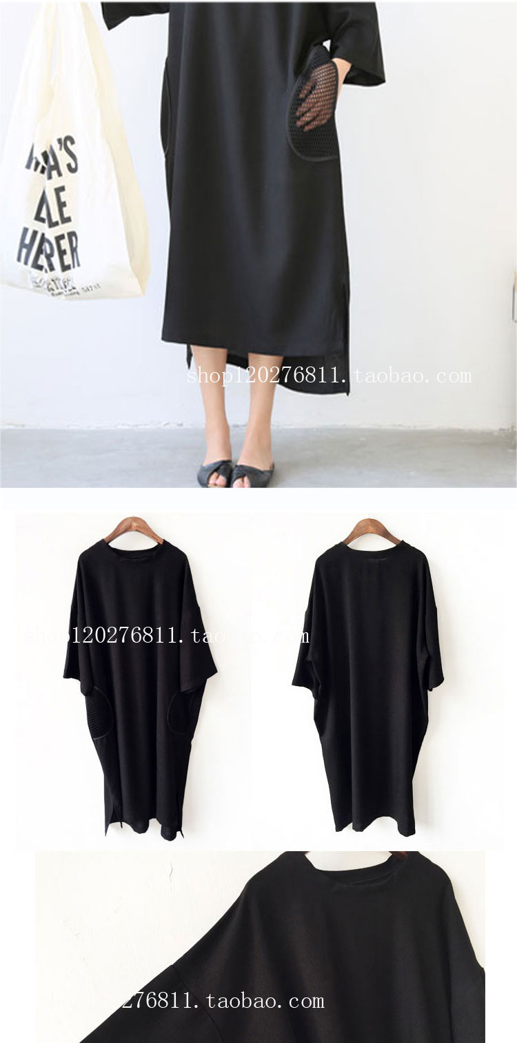 Korean-Style-Women-Black-Cotton-and-Linen-Mesh-Dress-Big-Pocket-Long-Dress-Oversize-Shirt-Dress-2016-32712114991