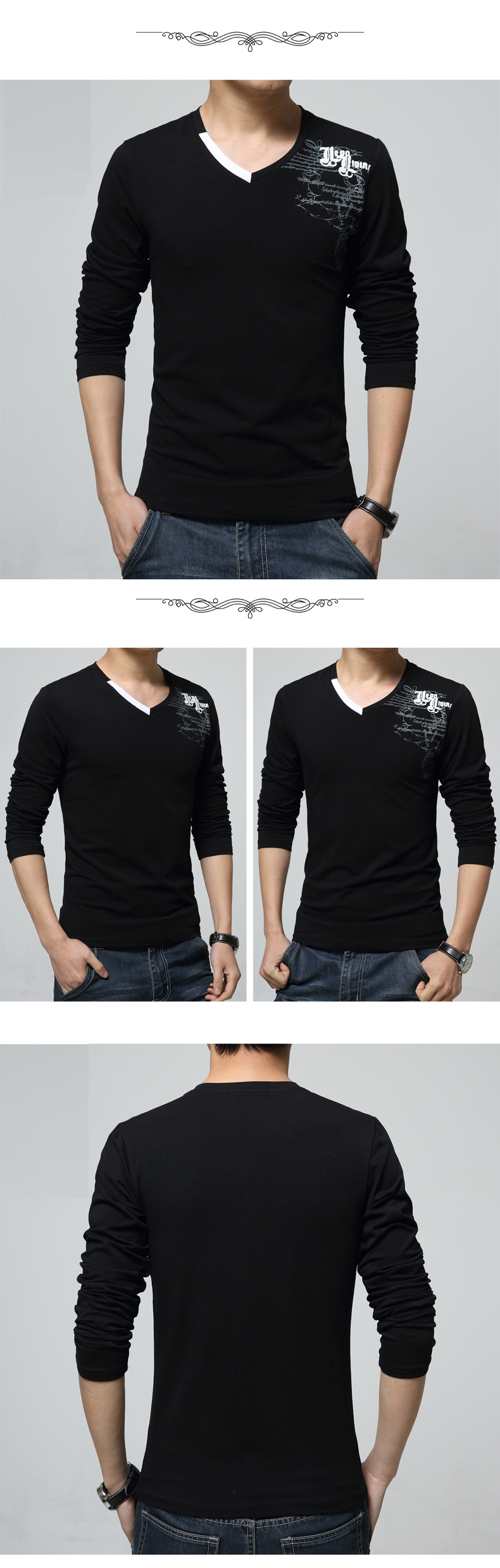 LEFTGU-t-shirt-New-2017-Fashion-Style-Plus-Size-Long-sleeved-V-Neck-Men39s-T-shirt-men-Asian-size-Te-32710990372