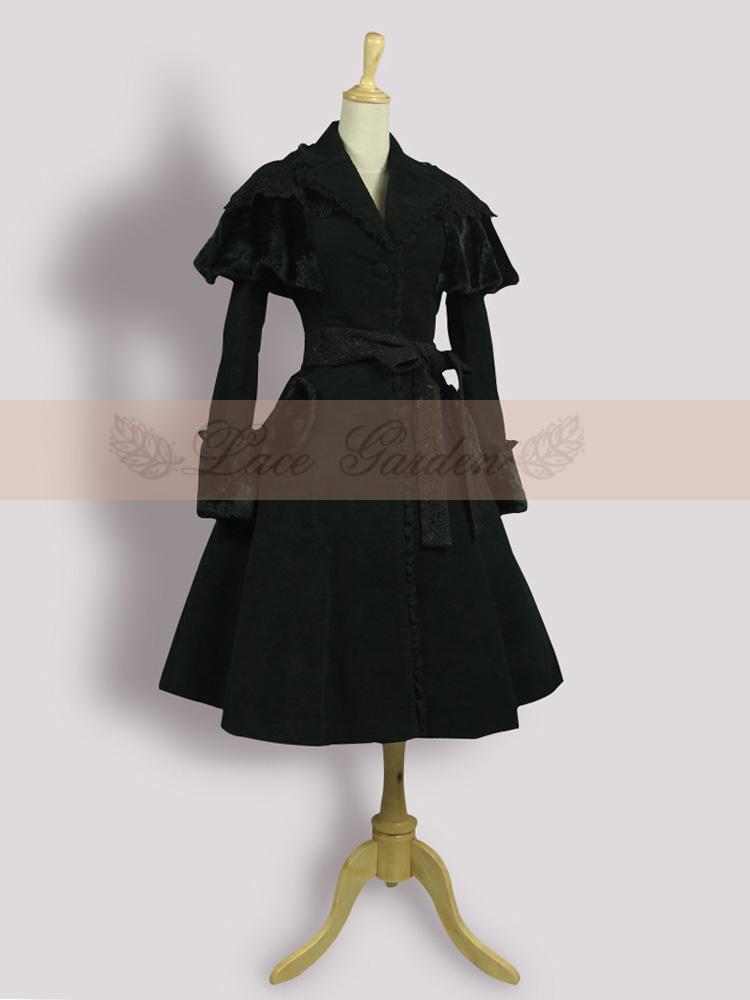 Lace-Garden-Branded-Gothic-Women39s-Wool-Coat-Black-Vintage-Long-Single-Breasted-Winter-Coat-with-Be-32767543816