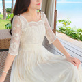 Lace-White-Princess-Dress-Pure-Cotton-Summer-2018-New-Elegant-Vintage-Half-Sleeve-Slash-Neck-Fairy-L-32661398273