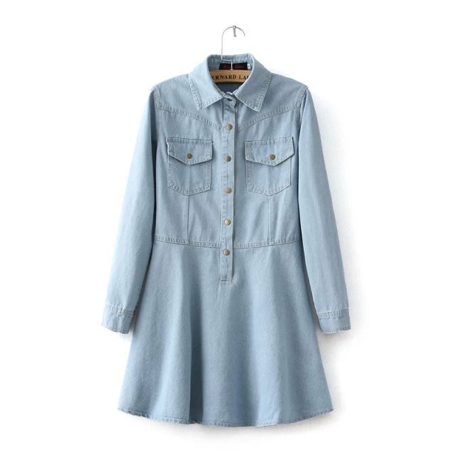 Latest-Lapel-Collar-Long-Sleeve-Flared-Denim-Dress-With-Double-Pocket-Long-Sleeve-Button-Detail-Deni-32612979322