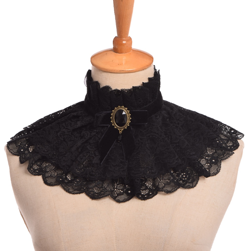 Lolita-Neck-Collar-Gothic-Punk-Neck-Ruff-Lace-Ribbon-Charm-Cosplay-Props-32651109237