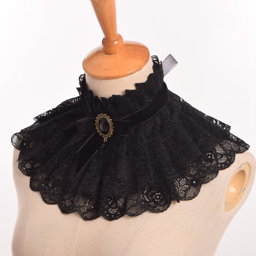 Lolita-Neck-Collar-Gothic-Punk-Neck-Ruff-Lace-Ribbon-Charm-Cosplay-Props-32651109237