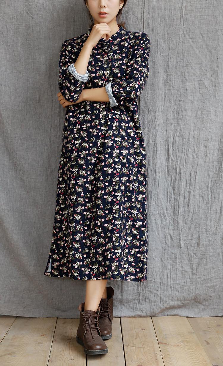 Long-sleeve-Flower-print-Women-Long-Dress-Cotton-Floral-Midi-long-Summer-Dress-Mori-girl-style-Loose-32666601402