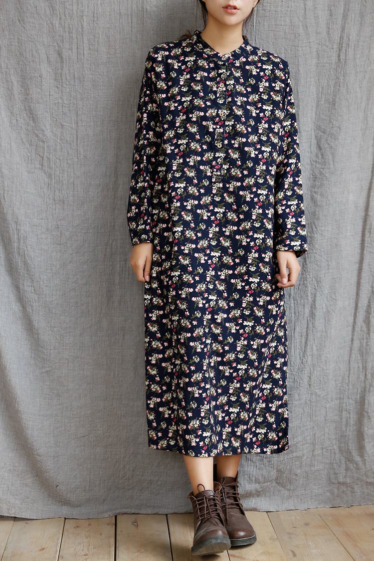 Long-sleeve-Flower-print-Women-Long-Dress-Cotton-Floral-Midi-long-Summer-Dress-Mori-girl-style-Loose-32666601402