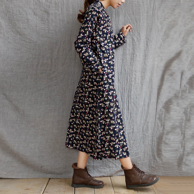 Long-sleeve-Flower-print-Women-Long-Dress-Cotton-Floral-Midi-long-Summer-Dress-Mori-girl-style-Loose-32666601402