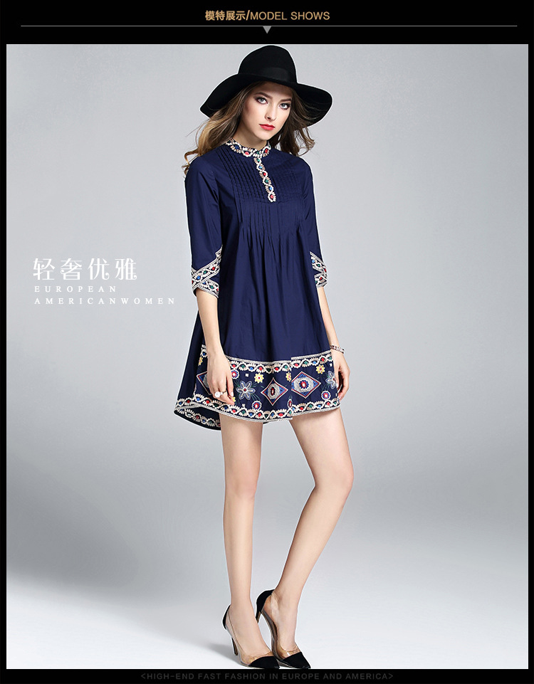 Luxury-High-End-Mini-Dress-Women-Spring-Summer-2017-34-Sleeve-Floral-Embroidery-Pressed-Pleated-Nobl-32797780509