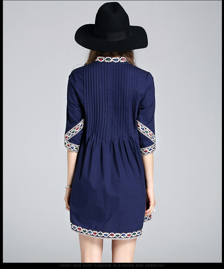 Luxury-High-End-Mini-Dress-Women-Spring-Summer-2017-34-Sleeve-Floral-Embroidery-Pressed-Pleated-Nobl-32797780509