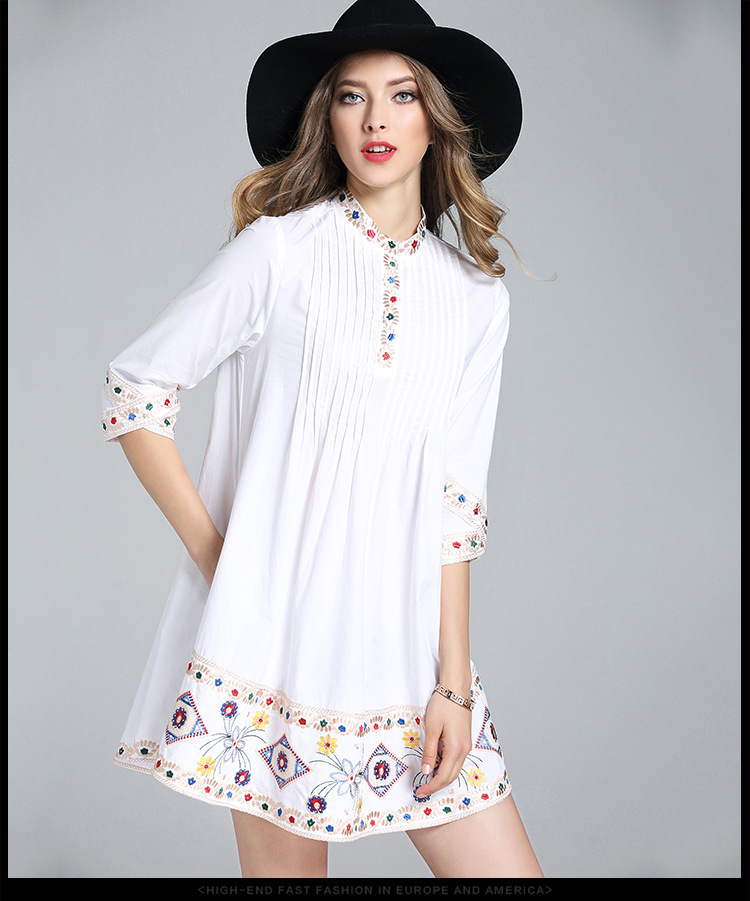 Luxury-High-End-Mini-Dress-Women-Spring-Summer-2017-34-Sleeve-Floral-Embroidery-Pressed-Pleated-Nobl-32797780509