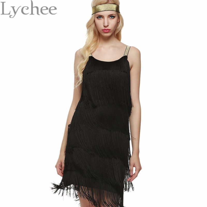 fringed spaghetti strap dress