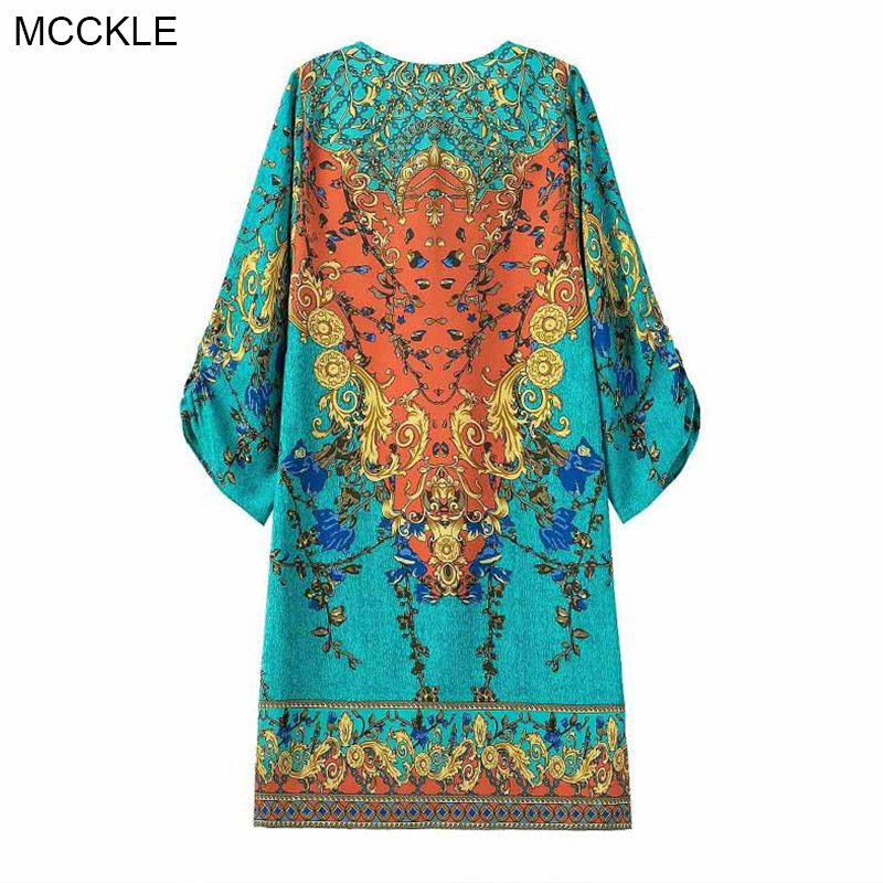 MCCKLE-Summer-Women-Print-Party-Dress-Bohemian-half-sleeve-beach-lace-up-Casual-dress-Baroque-Mini-S-32792249196