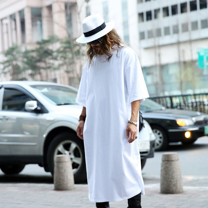 MOGU-Extra-Long-Tee-Shirts-For-Men-O-Neck-Extra-Long-Line-Tops-Tees-Solid-White-Color-T-shirt-Men-Bi-32372823985