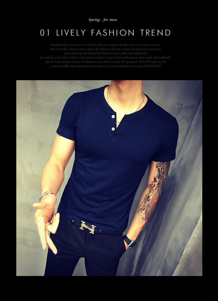 Mans-T-Shirt-Summer-Fashion-Solid-Color-Men-Tshirt-Double-Button-Fun-Army-Bodybuilding-Mens-Compress-32790339165