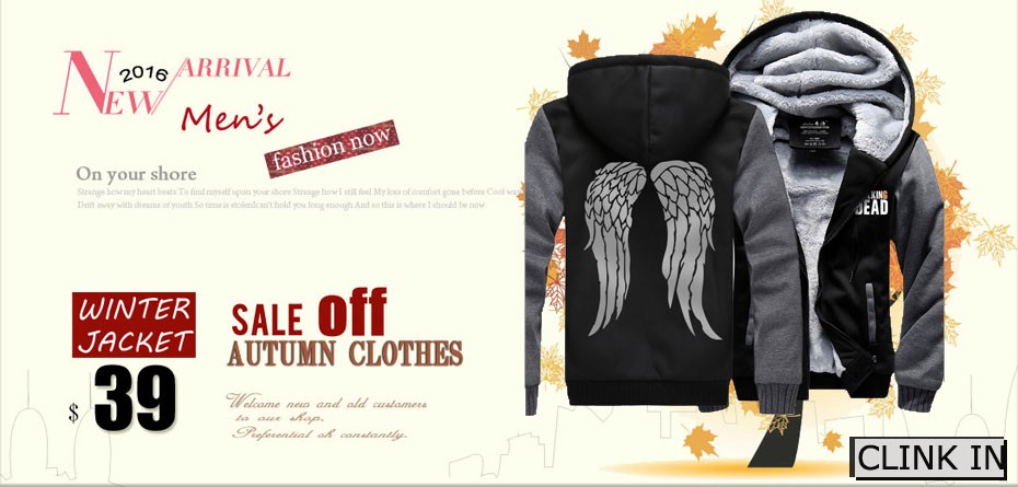 Men-The-Walking-Dead-winter-fleece-Sweatshirt-Zombie-Daryl-Dixon-Wings-Tracksuit-zipper-coat-Hooded--32744960508
