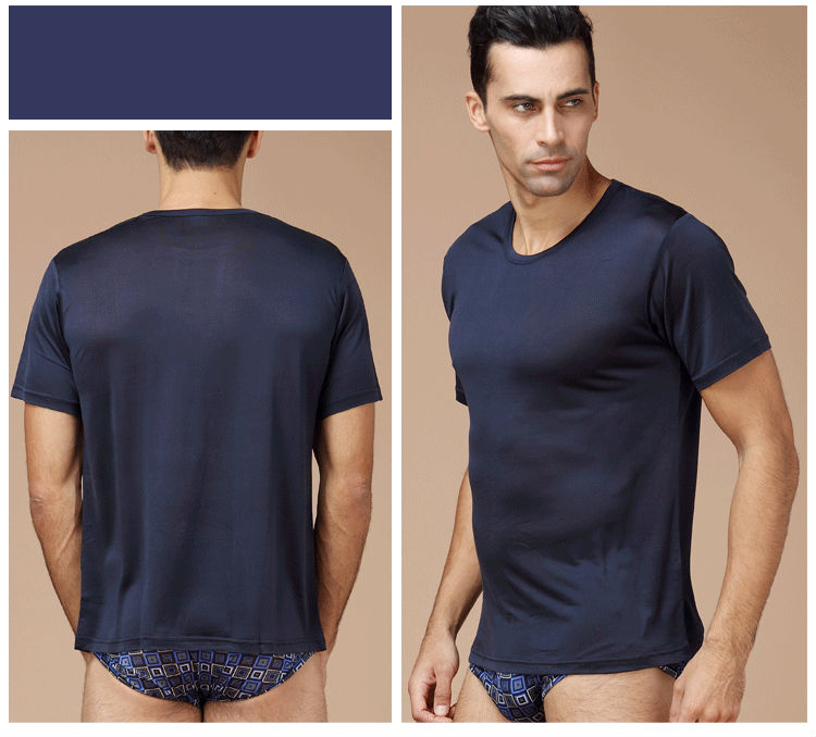 Men-basic-T-shirt-100Natural-Silk-Solid-shirt-Short-Sleeve-top-Mens-silk-top-White-Navy-Grey-2016-Ne-32648957269